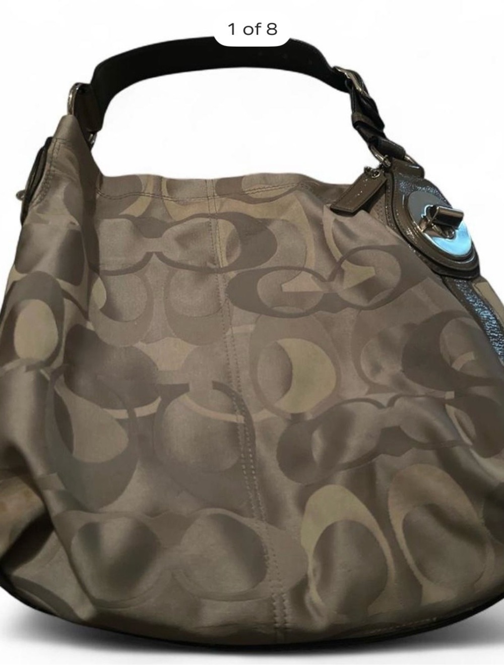 Coach Satin Jacquard Hobo Bag in Taupe and Khaki